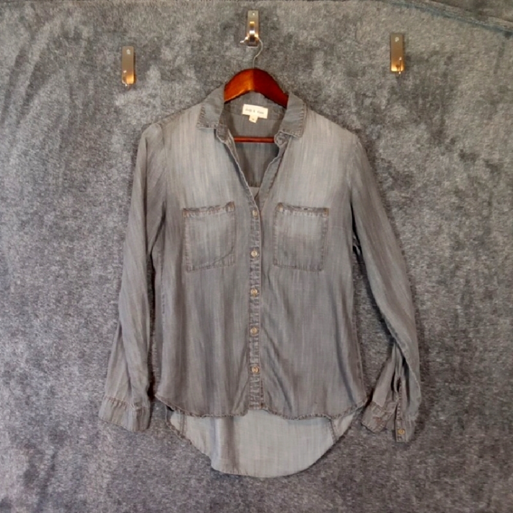 Anthropology Cloth N Stone Womens Gray Button Up Shirt  Tencell Womens Xs